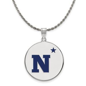 Sterling Silver U.S. Navy XL Enamel Disc Pendant Necklace - 18 Inch